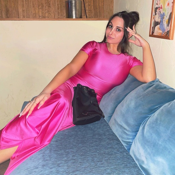 SKIMS Shine Spandex Jersey Maxi Dress in Hot Pink - Picture 6 of 6